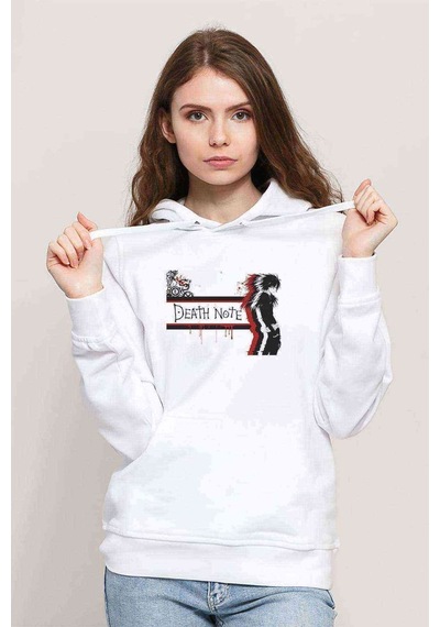 Anime Death Note Baskılı Beyaz Kadın Kapşonlu Sweatshirt (534768041)