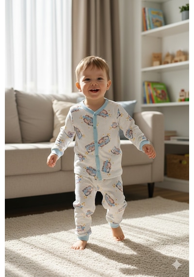 Hello Baby Ayıcıklı Erkek Bebek Pijama Takımı Mavi