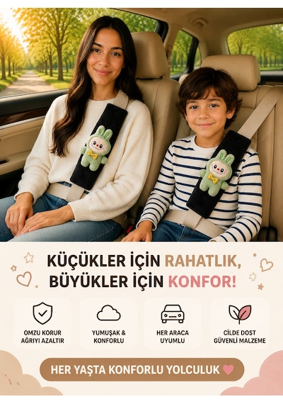 Labubu Yeşil Emniyet Kemeri Aksesuarı - Emniyet Kemeri Kılıfı-araç Emniyet Kemeri Omuz Koruyucu 1 Adet