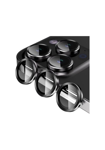 Apple Uyumlu iPhone 15 Pro Max Raze Metal Kamera Lens Koruyucu Siyah
