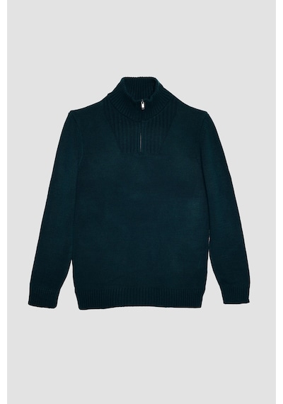 Tudors Erkek Slim Fit Dar Kesim Armürlü Fermuarlı Yeşil Dik Yaka Kazak-31397-yeşil Yeşil