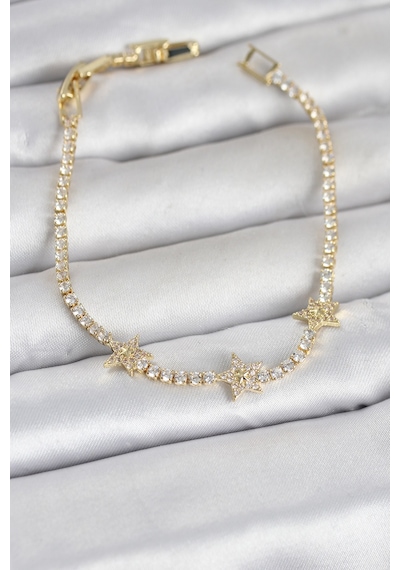 Pirinç Gold Renk Minimal Yıldız Model Zirkon Taşlı Su Yolu K Tdrtr