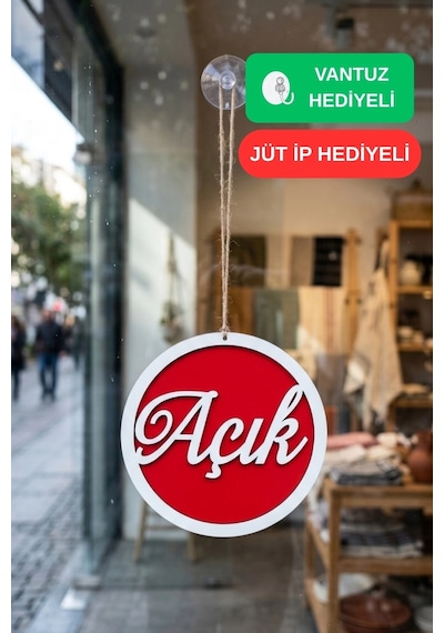 Üç Katlı El Yazılı Modern Açık/kapalı Tabelası - Kırmızı