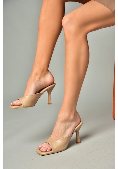 Fox Shoes S590033109 Ten İnce Topuklu Kadın Terlik Ten