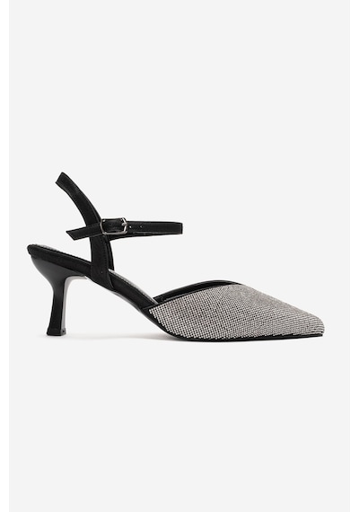 Luvi Shoes Nıvora Siyah Gümüş Taşlı Kadın İnce Topuklu Abiye Ayakkabı
