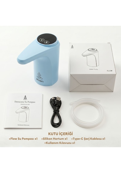 Pizen Flow Usb Şarjlı Otomatik Damacana Su Pompası Tds Ölçer 250ml 500ml 1l 2l Ölçü Özellikli Mavi