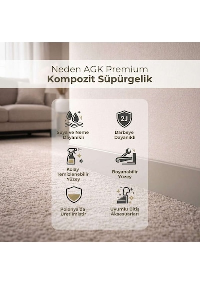 Espumo Kompozit Süpürgelik 8 cm Kaşmir | Suya Dayanıklı Parke Duvar Süpürgelik 2,40 m ESP207 -