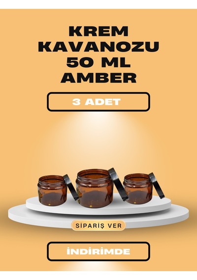 3 Adet Krem Kavanozu Amber 50 Ml Kahverengi
