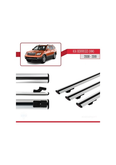 Kia Borrego Hm 2008-2019 Arası İle Uyumlu Basic Model Ara Atkı Tavan Barı Gri 3 Adet