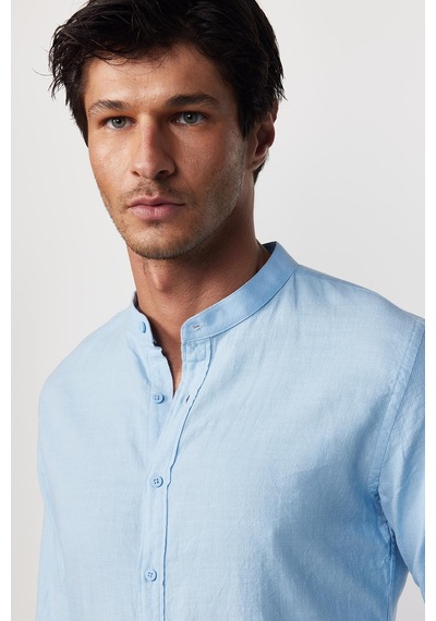 Tudors Slim Fit Dar Kalıp Uzun Kol Hakim Yaka Pamuklu Keten Efekt Mavi Gömlek-28835-mavi Mavi Tudors Slim Fit Dar Kalıp Uzun Kol Hakim Yaka Pamuklu Keten Efekt Mavi Gömlek-28835-mavi Mavi