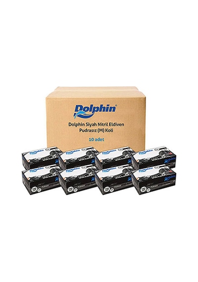 Dolphin Siyah Nitril Eldiven Pudrasız Ekstra Kalın M 10 x 100 Adet