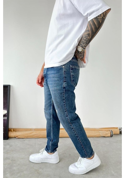 Koyu Mavi Soft Degrade Yırtıklı Boyfriend Pantolon