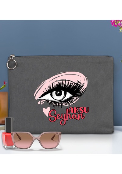 Bk Gift Kişiye Özel İsimli-5 Astarlı Antrasit Portföy Çanta 30x21cm, Baskılı El Çantası, Organizer Çanta