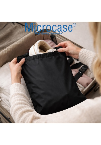 Microcase Su Geçirmez İpli Ayakkabı Eşya Düzenleyici Seyahat Çantası Hurç 44,5x34 Cm 5 Adet Al5504 Siyah