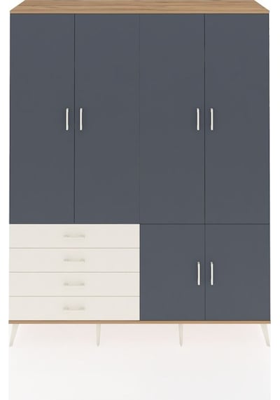 Hyperion Gardrop 7 Raflı 4 Çekmeceli Tek Askılı 176x44x221 Çam-antrasit/aytaşı Beyaz Hyperion Gardrop 7 Raflı 4 Çekmeceli Tek Askılı 176x44x221 Çam-antrasit/aytaşı Beyaz