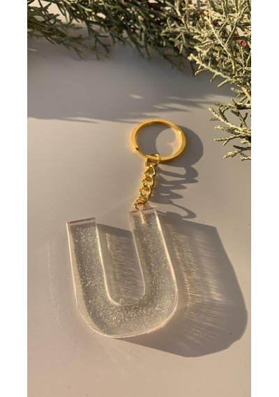 U Harfi Fosforlu Neon Yeşil Renk Parlak Simli Gold Aksesuarlı Ana