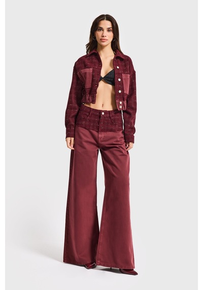 Itsbasic Kadın Bordo 6s6-35 Palazzo Fit Çift Parça Kumaş Özel Tasarım Denim Jean