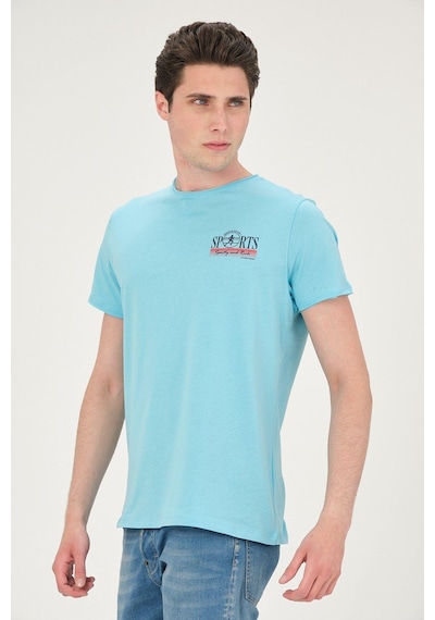 Erkek Yıkamalı Basic T-shirt Tişört %100 Pamuk Tişört Turkuaz