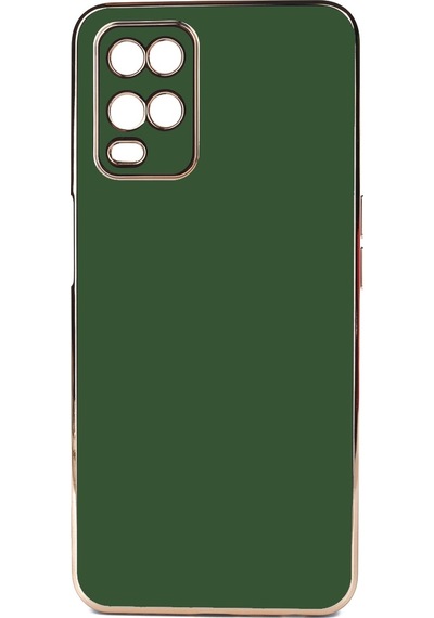Kilifone - Oppo A54 4g Uyumlu Kılıf Kenarları Parlak Altın Renkli Silikon Bark Kapak - Koyu Yeşil - T21879
