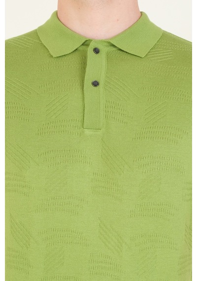 Giyim Dünyası Erkek Çıtçıtlı Desenli Polo Yaka Merserize T-shirt Yeşil 001
