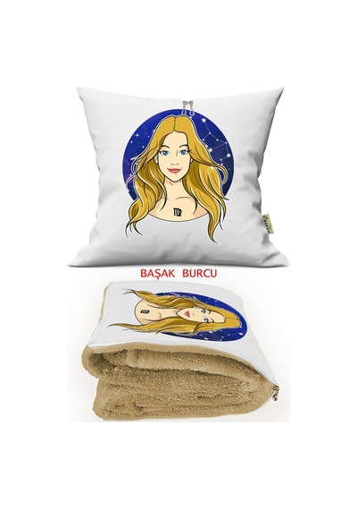 Başak Burcu Baskılı Opsiyonel Battaniyeli Dekoratif Kırlent 36x3