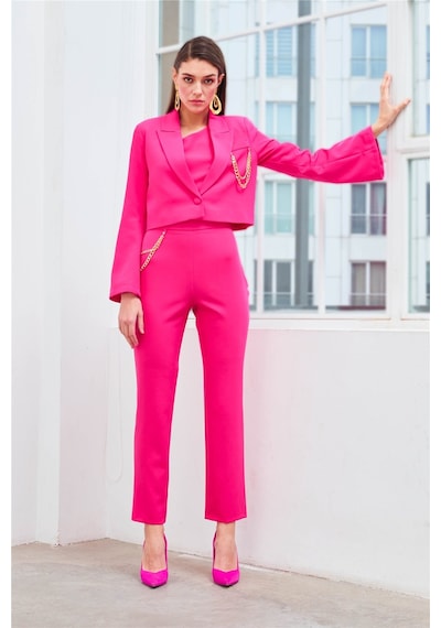 Sateen Zincir Aksesuarlı Pantolon - Fuşya