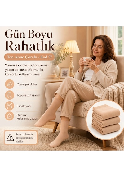 DS Wak Kadın 40 Denye İnce Anne Çorabı 12'li Dizaltı Topuksuz Esnek, Ten Siyah Bronz Vizon