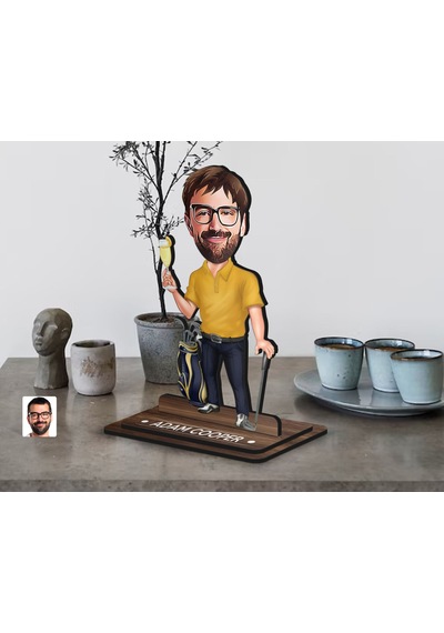 Bk Gift Kişiye Özel Golf Oyuncusu Karikatürlü Ahşap Biblo-4 , Arkadaşa Hediye , Sevgiliye Hediye, Kişiye Özel Biblolar