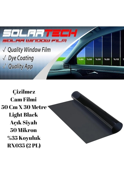 Solartech Çizilmez Cam Filmi 50 Cm X 30 Metre Light Black Açık Siyah 50 Mikron %35 Koyuluk RX035 (2 PL)