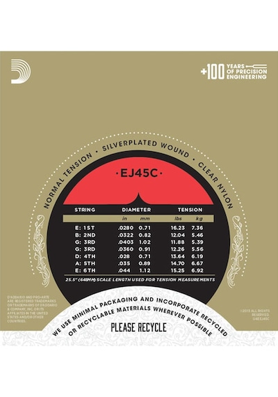 D'addario Ej45C Pro-Arté Composite. Normal Tension Takım Tel Klas D'addario Ej45C Pro-Arté Composite. Normal Tension Takım Tel Klas