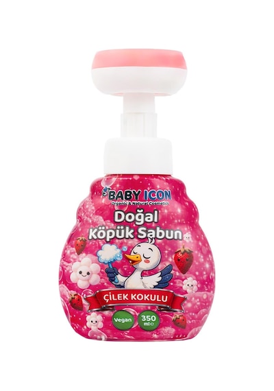 Babyicon Doğal Köpük Sabun Çiçek Form Çilekli Pembe Renkli 350 Ml 2 Adet