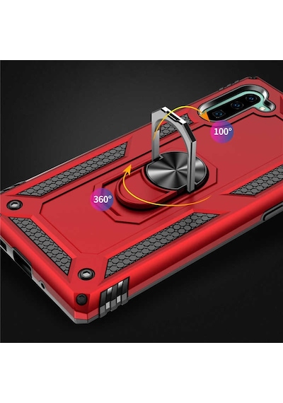Samsung Galaxy Uyumlu Note 10 Kılıf Sert Silikon Yüzüklü Stand Özellikli Kapak