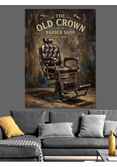 The Old Crown Berber Shop Dekoratif Kanvas - Mdf Ahşap Tablo