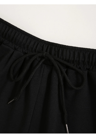 Letter Graphic Drawstring Şort Siyah