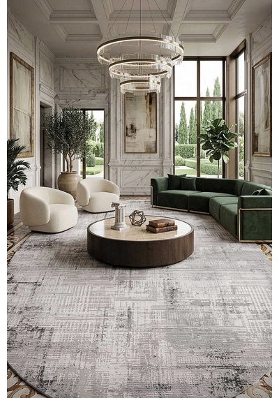Alya Modern Tasarım Makine Oval Halı 20440 Gri Gri-bej
