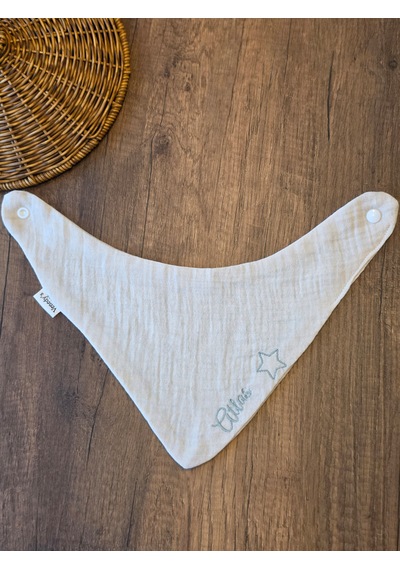 Venedy S 2 Li İsme Özel Müslin Bebek Mama Önlüğü Seti Nakışlı Bandana 0-2 Yaş Krem