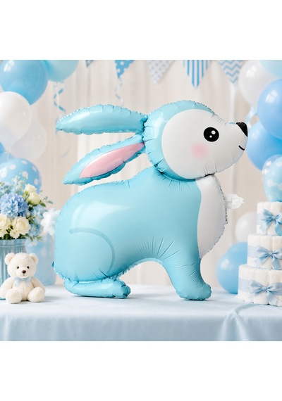 Mavi Retro Tavşan Folyo Balon 60x59 Cm Doğum Günü Baby Shower Parti Süsü Dekorasyonu Çok Renkli