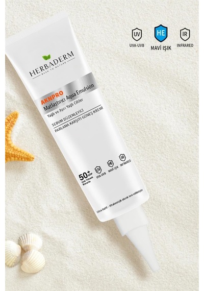 Herbaderm Aknpro Yağlı ve Akneye Meyilli Ciltler İçin Nemlendirici Güneş Kremi SPF50+ Orta Ton 40 ML