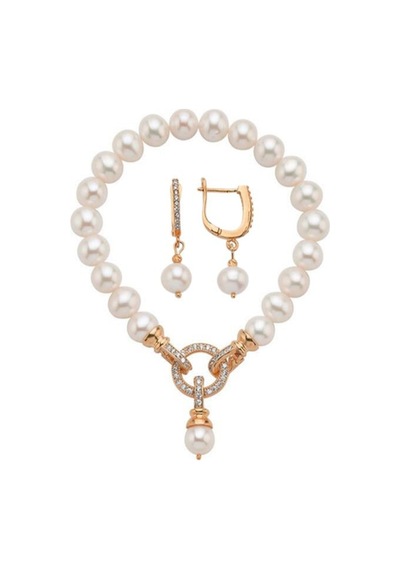 Halka Kilitli Doğal İnci Küpe Bileklik İkili Set 18 Cm / Rose Gümüş