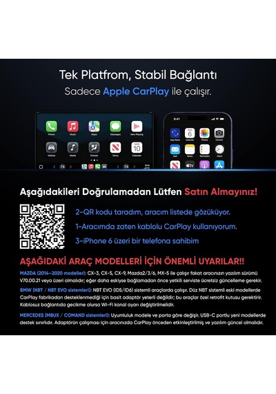Drive-fi Pro İphone İçin Kablosuz Carplay Adaptörü/mobil Uygulama Desteği / 0.5 Saniye Düşük Gecikme/otomatik Bağlantı/arm - Cortex A7 İşlemci/otomatik Araç Tanıma Diğer