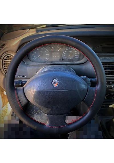 Dikişli Deri Direksiyon Kılıfı Siyah Deri Kırmızı Dikişli Renault Megane 1 İçin Kırmızı