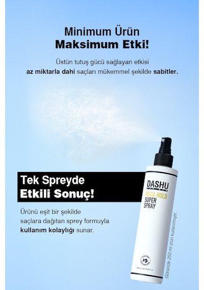 Hızlı Kuruyan, Ultra Güçlü Tutuşa Sahip Saç Şekillendirici Sprey Dashu For Men Mega Hold Super Spray 50ml