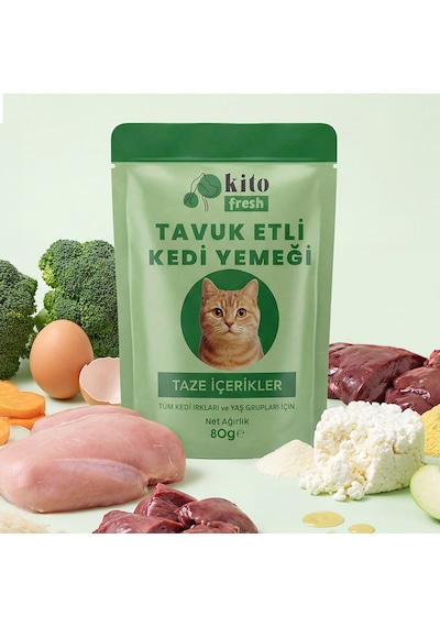 Kito Fresh Tavuk Etli Kedi Yemeği %100 Taze İçerikli Mama 80 G