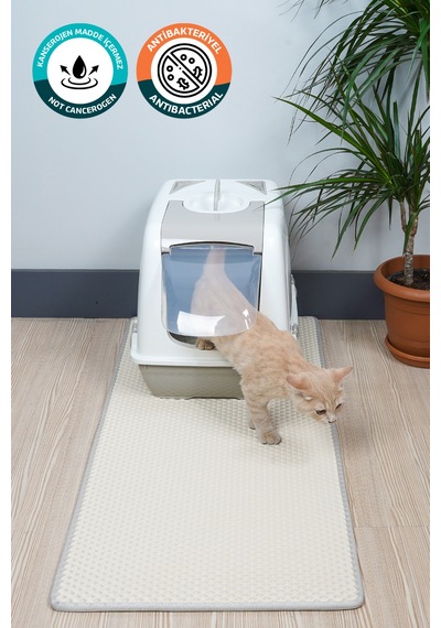 50x110 Cm Hücreli Kedi Kumu Paspası Kedi Matı Kedi Tuvalet Önü Paspası Beyaz