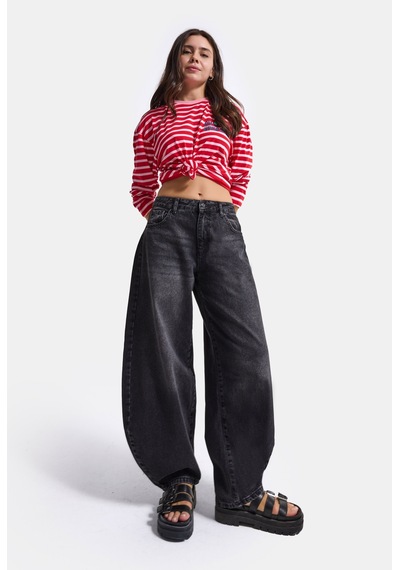 Kadın Koyu Füme 2w6-1 Mega Balon Fit %100 Koton T45 Denim Jean