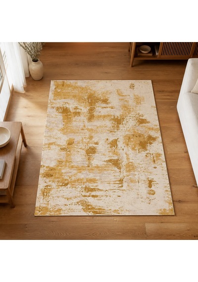 Kartela Halı Nivo Halı Kaymaz Taban Makinede Yıkanabilir Halı Hardal Sarısı - 60 X 90 Cm