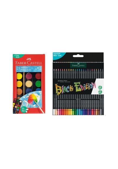 Faber Castell Hobi Ve Boyama Seti Black Edition 24'lü Kuru Boya Ve 21 Renk Büyük Sulu Boya Çok Renkli