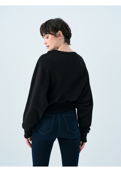Regular Long Crop Kadın Sweatshirt Siyah
