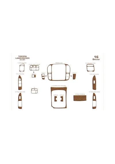 Toyota Land Cruiser Torpido Kaplama 1998-2003 16 Parça Açık Meşe