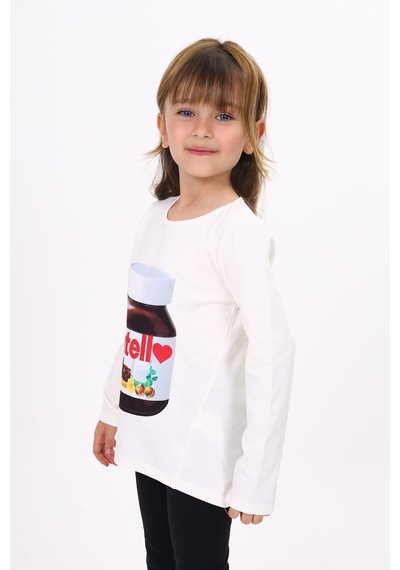 Toontoy Kids Toontoy Kız Çocuk Nutella Baskılı T-shirt Ekru